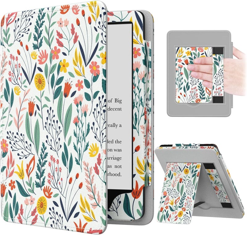 MoKo Case for 6.8" Kindle Paperwhite(11th Generation-2021) and Kindle Paperwhite Signature Edition, Slim PU Shell Cover Case with Auto-Wake/Sleep for Kindle Paperwhite 2021 E-Reader, Flowers - Image 1